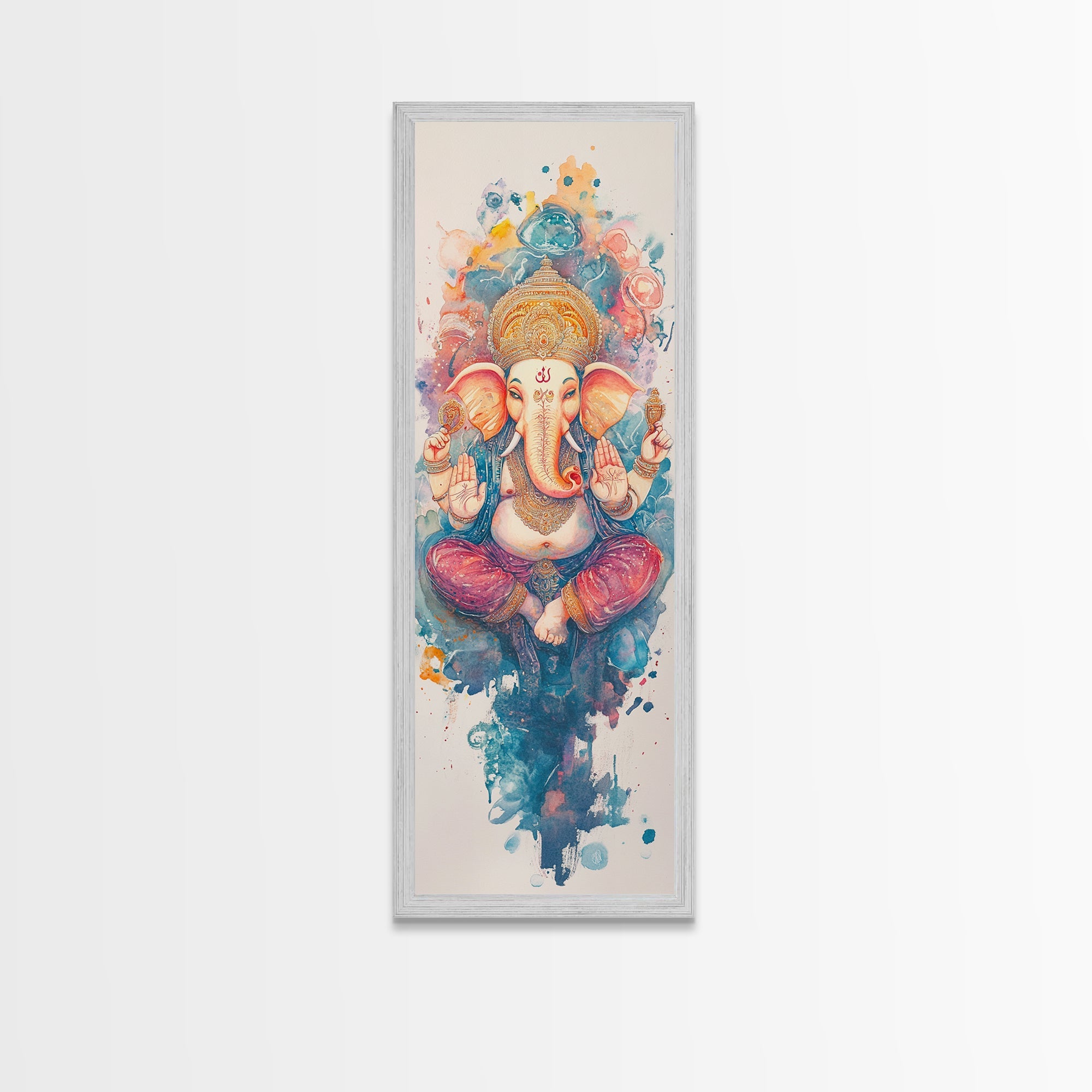 Ganesh wall art spiritual framed canvas print, Hindu god art, vibrant festival decor, meditation room art, sacred Indian home decor