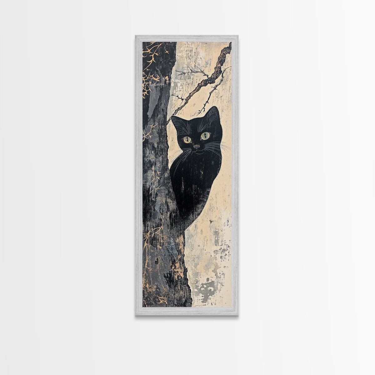 Canvas Print of Cat Peering Out from Tree, Whimsical Art, Rustic Wall Art, Above Sofa Art, Boho Art, Cottagecore Decor, Cozy Vibes