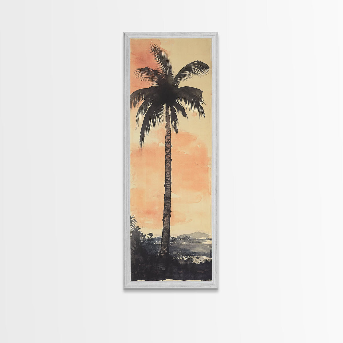Framed Canvas Print Moody Palm Tree Painting Sunset Coastal Wall Art, Rustic Decor, Tropical Living Room Above Sofa Art, Bedroom Art Print | | Wiccan Center