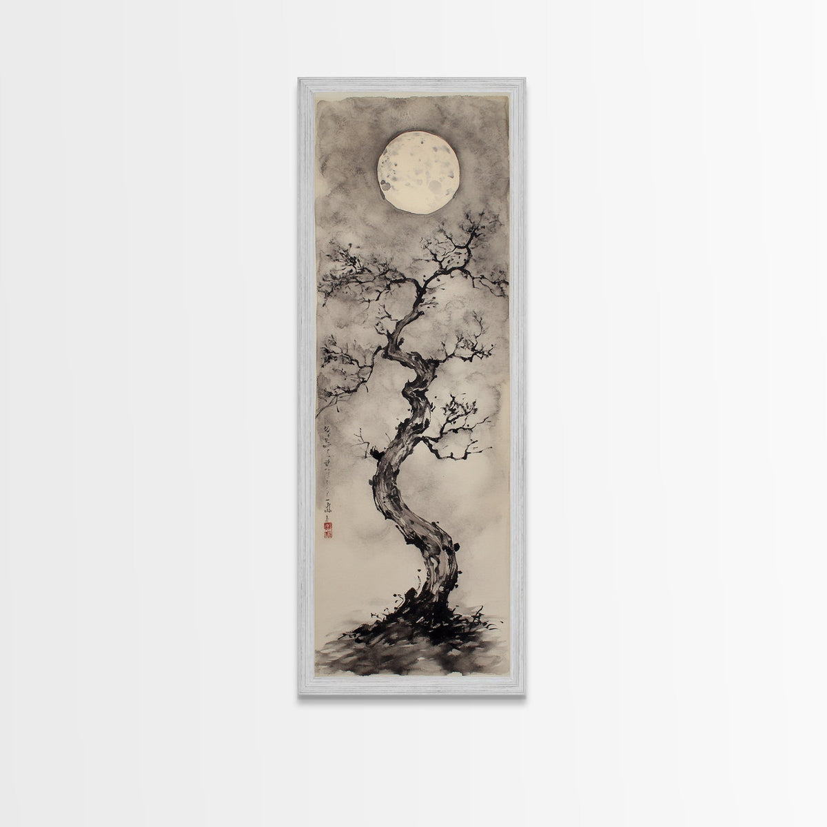 Canvas Print Moon and Tree Painting, Mystical Wabi Sabi Wall Art, Japanese-Inspired Rustic Decor, Above Bed Wall Art Gift Him | | Wiccan Center