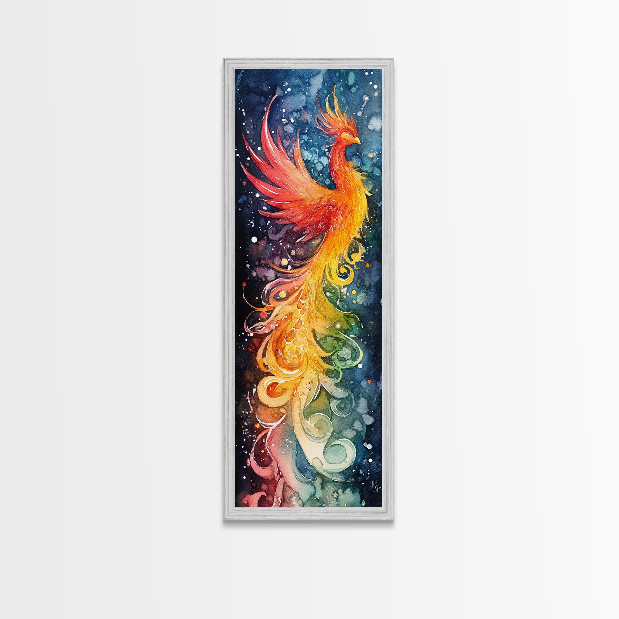 Rainbow-Toned Phoenix Painting with Swirling Colors of Renewal – Beautiful Framed Canvas Print for Spiritual or Inspirational Home Decor