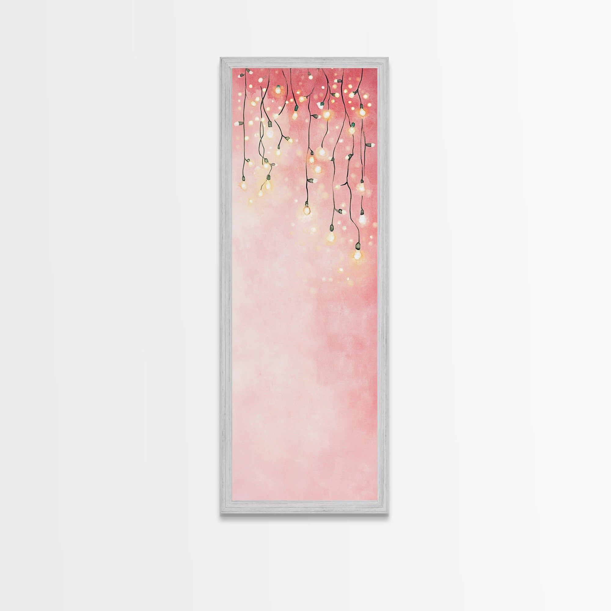 Fairy Lights Glow Framed Canvas Print Whimsical Light Pink Wall Art Cottagecore Bedroom Decor Living Room Artwork Dreamy Minimalist Art