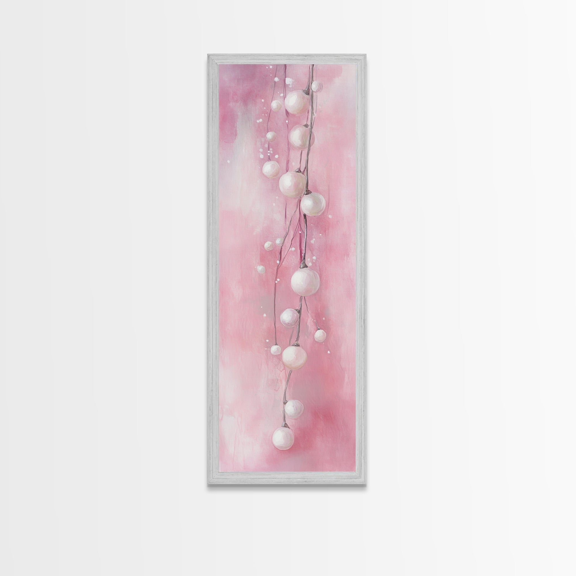 Fairy Lights Canvas Print - Minimalist Whimsical Pink Artwork, Skinny Vertical Wall Art, Cozy Lighting Decor for Bedroom or Dorm
