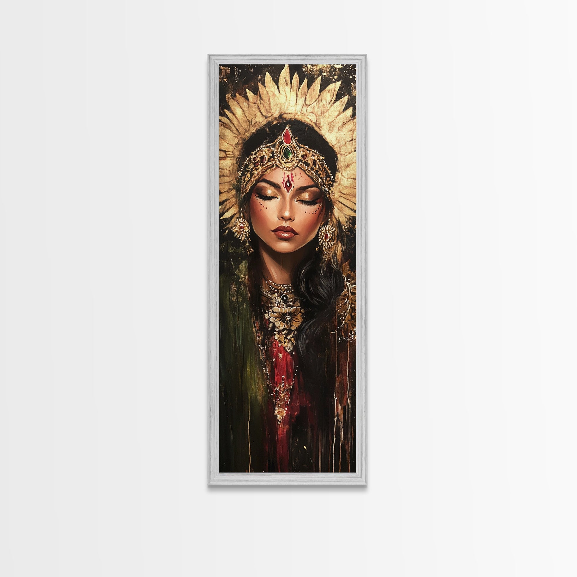 Golden Goddess Framed Canvas Print, Afrocentric Art Print with Ornate Detail, Dark Romance Wall Art for Eclectic Living Room Decor