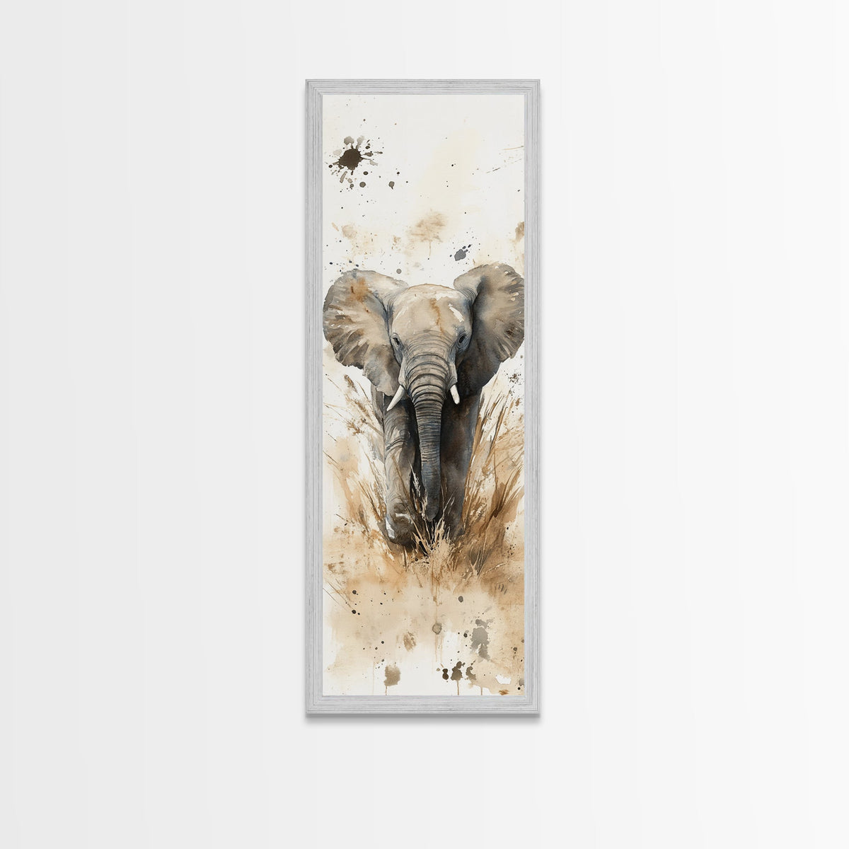 Elephant Wall Art Canvas Print African Art Safari Painting Rustic Decor Vertical Long Narrow Wall Art Animal Lover Gift