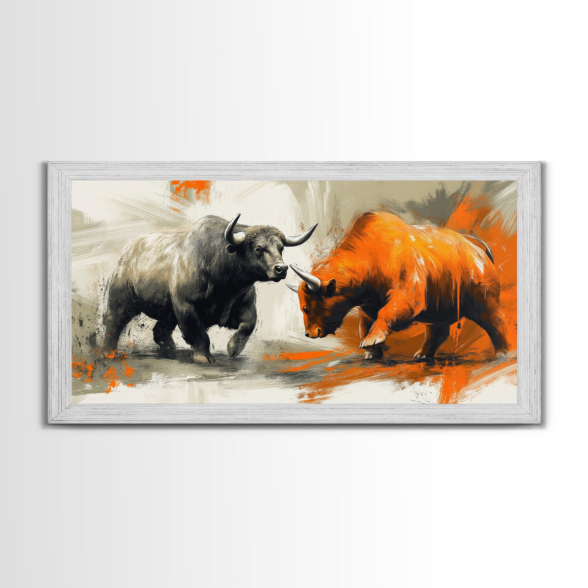 Modern Bull and Bear Framed Canvas Print Bull and Bear Art Gift Idea Financial Market Art Wall Decor Rustic Art Above Sofa Art