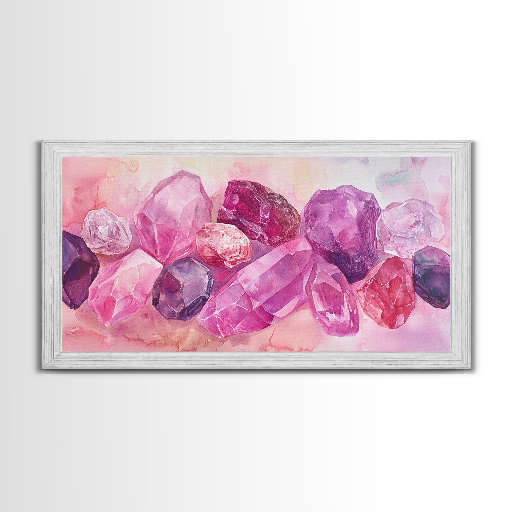 Gemstone Canvas Print | Pink and Purple Crystal Wall Art | Whimsical Magical Artwork | Cottagecore Bedroom Decor | Pastel Colorful Wall Art | | Wiccan Center
