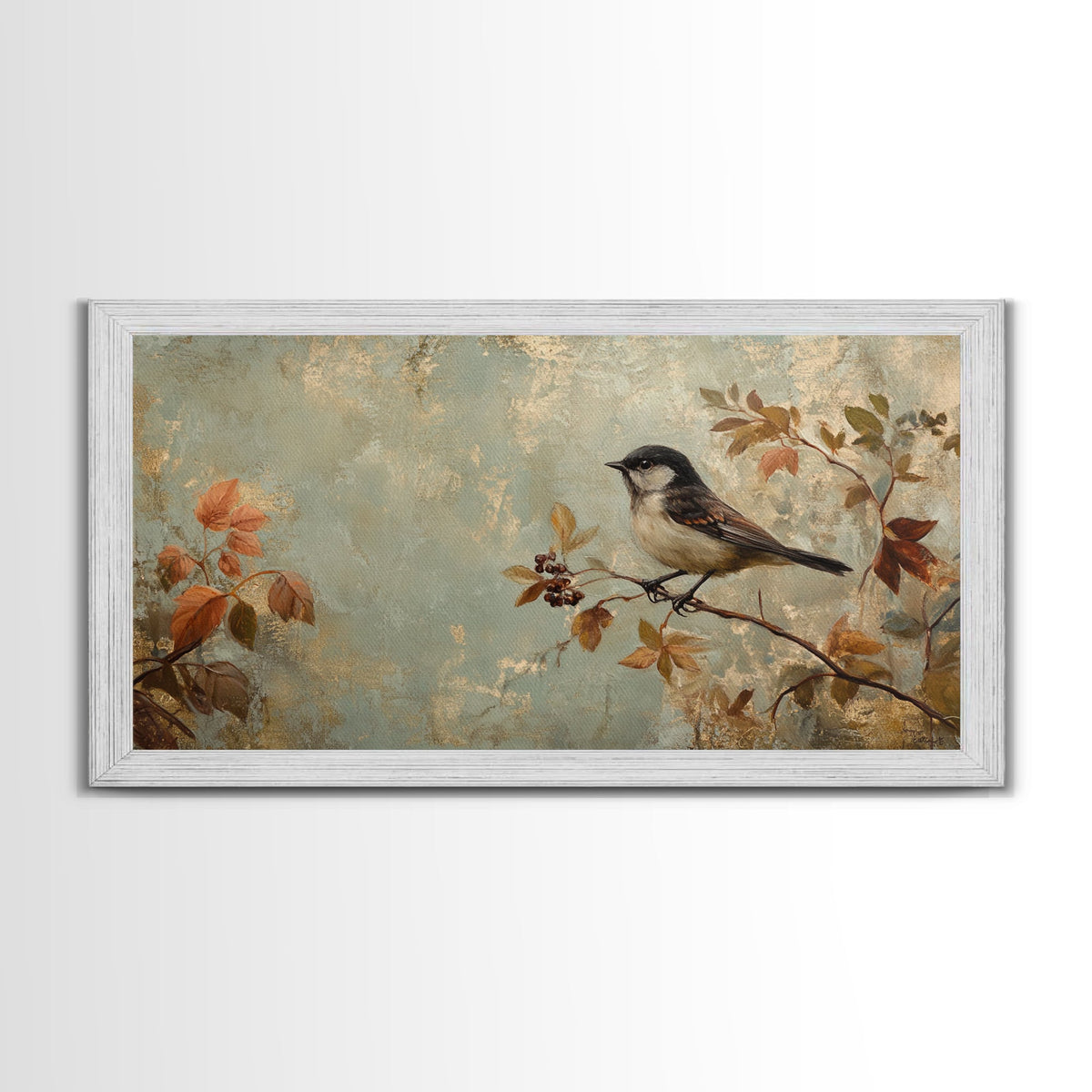 Bird On Branch Canvas Print Whimsical Art Cottagecore Wall Art Vintage Farmhouse Decor Botanical Prints Rustic Bedroom Art Gift Idea
