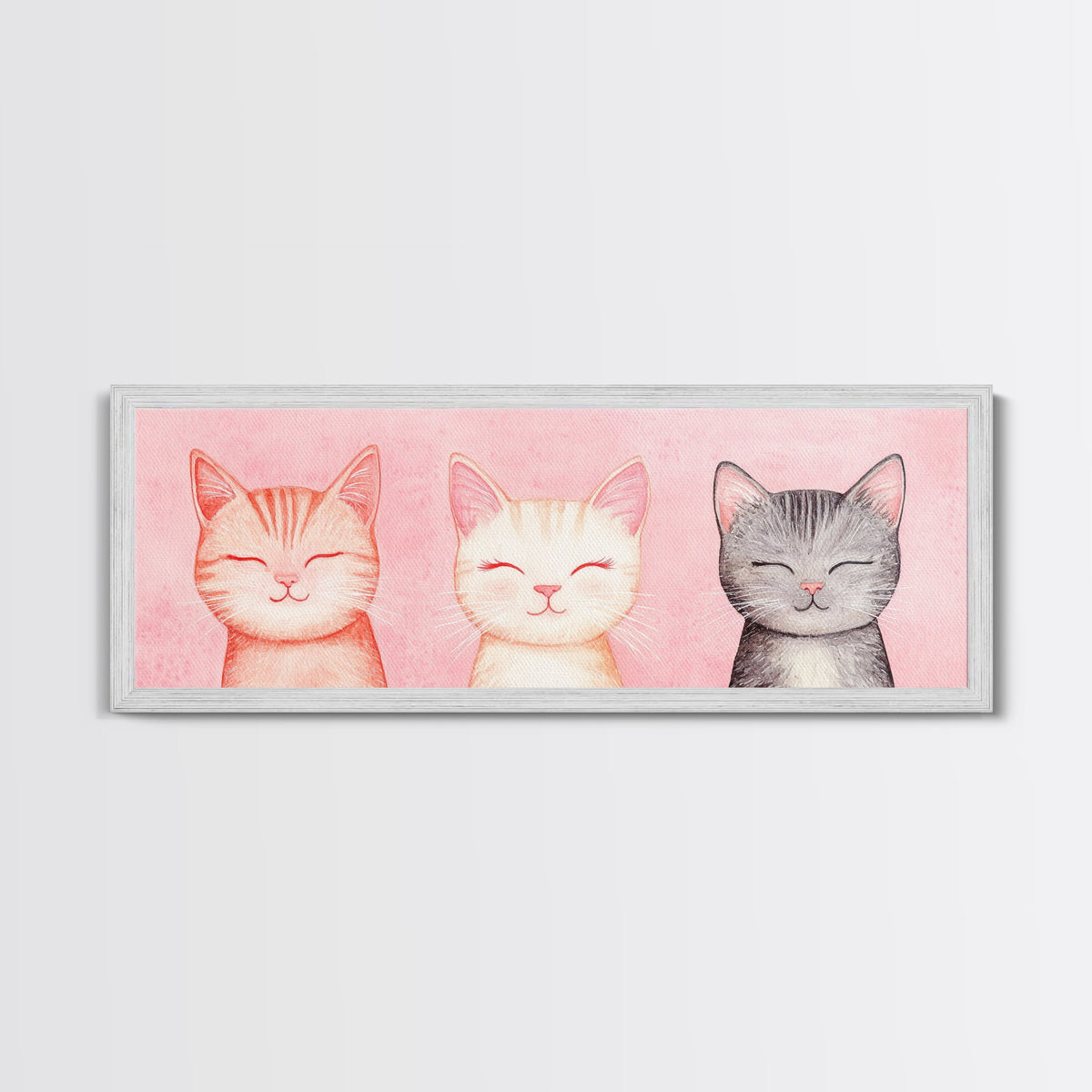 Framed Canvas Print of Whimsical Cat Portraits in Pink Shades Featuring Cute Wall Art for Pet Lovers’ Room or Playful Dorm Decor