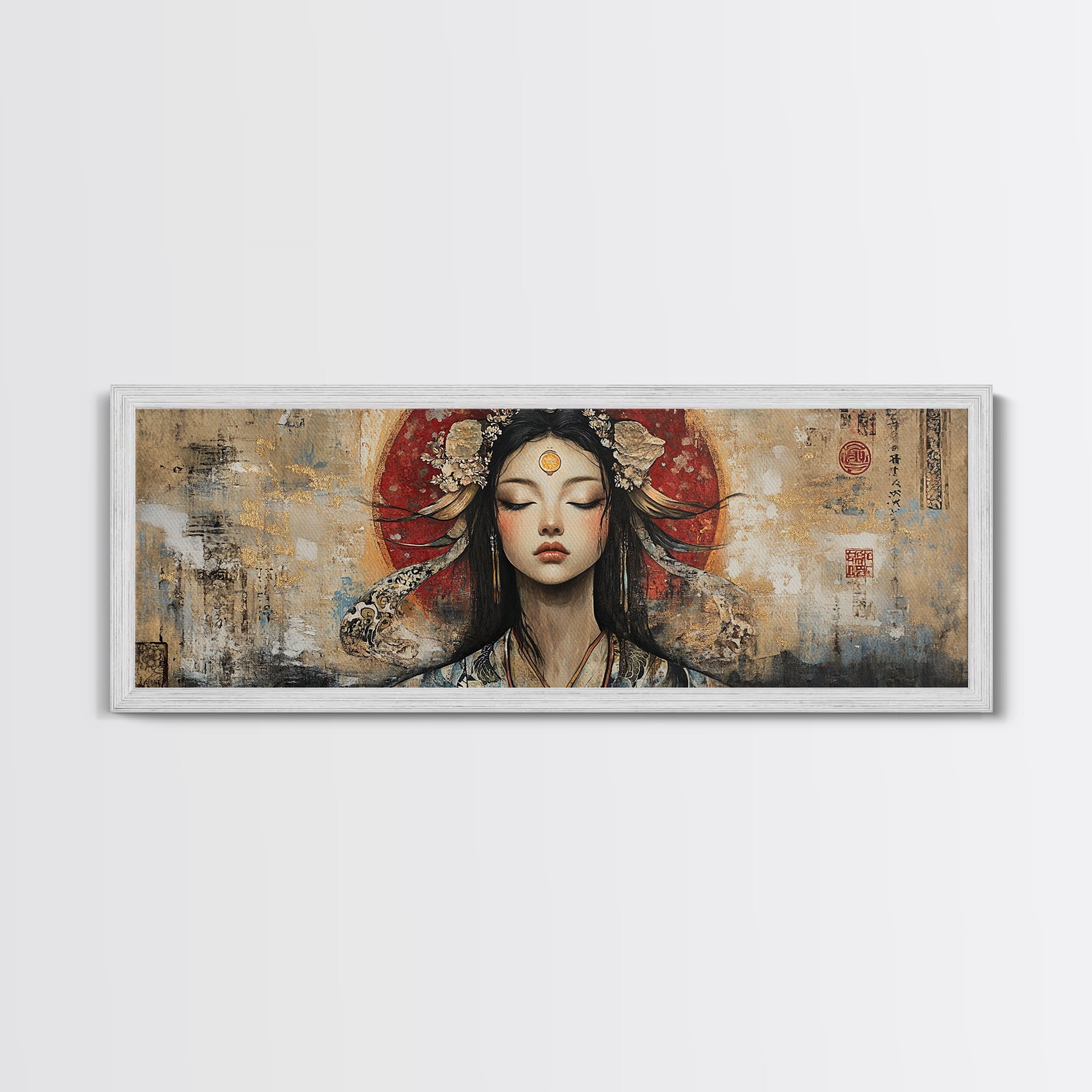 Radiant Goddess Framed Canvas Print Art Nouveau Style Japanese-Inspired Goddess Art Print Bedroom Wall Decoration