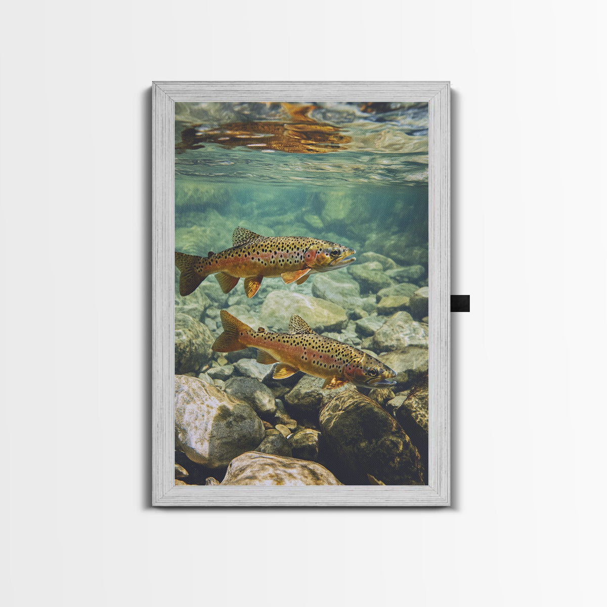 Vibrant Pair of Trout Framed Canvas Print Fly Fishing Art Rustic Wall Art Cottagecore Living Room Above Couch Cabin Decor