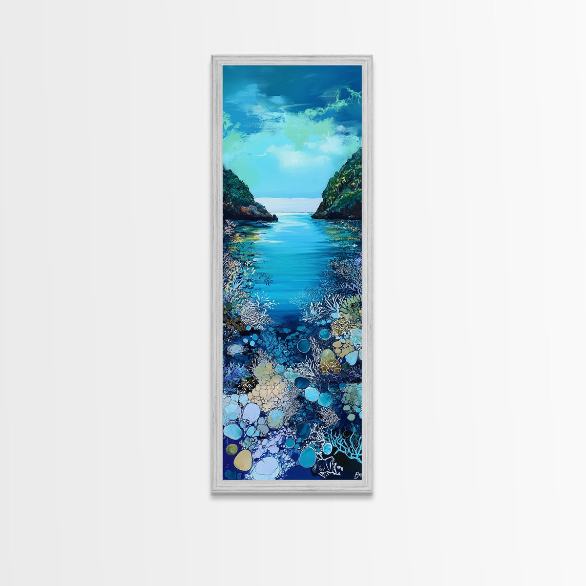 Underwater View, nautical painting, seascape painting, coral reef painting, blue and green wall art, Framed Canvas Print | | Wiccan Center