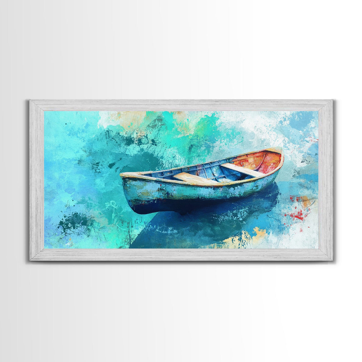 Floating Boat, teal watercolor, impressionist seascape, peaceful ocean, nautical painting, Canvas Print, coastal decor, rustic art | | Wiccan Center