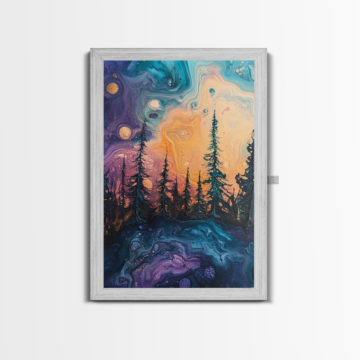 Cosmic Trees, forest at dusk painting, pine tree art, fantasy landscape, moody art, celestial wall art, mystical art, canvas print | | Wiccan Center