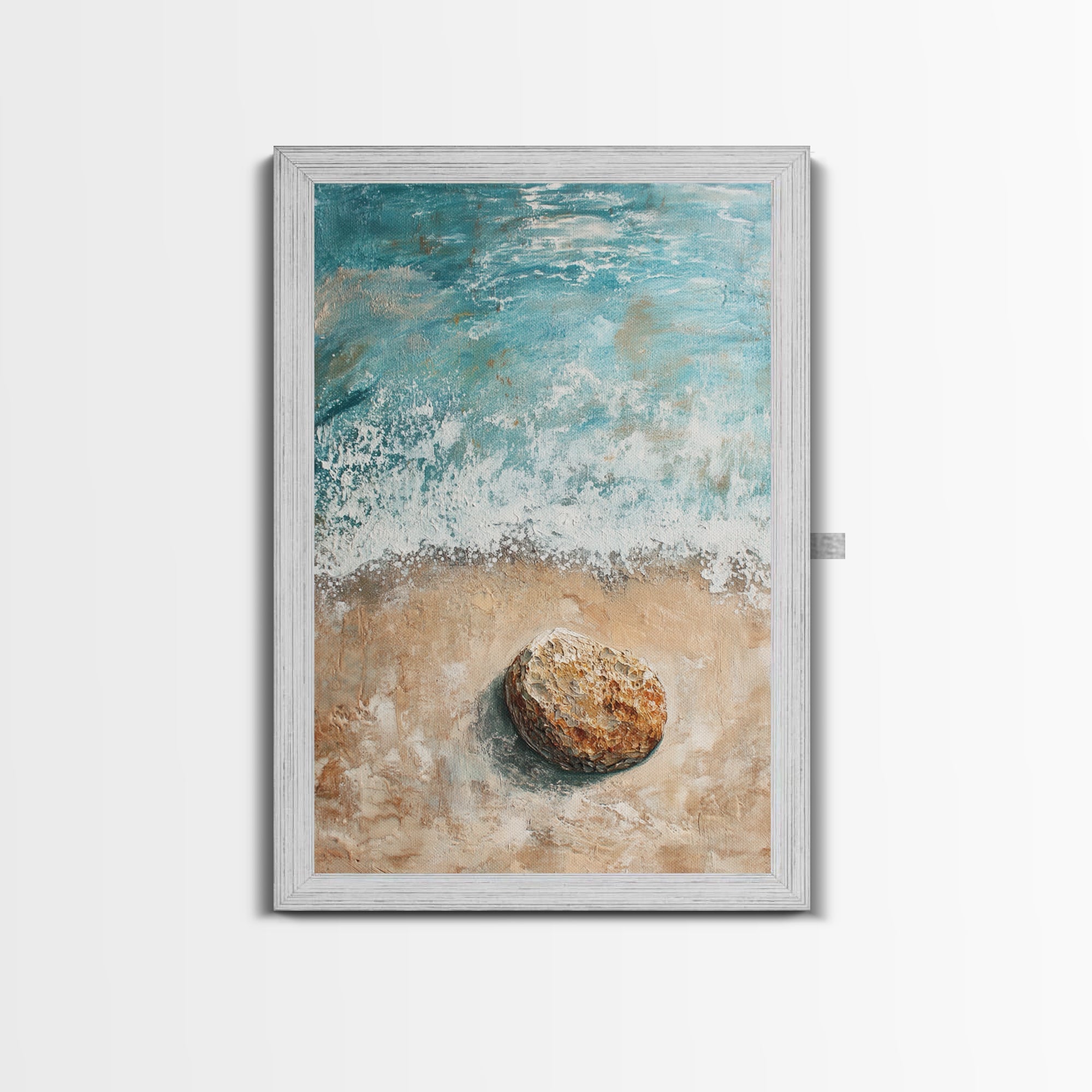 Serene Beach Stone Canvas Print Tranquil Ocean Art, Coastal Zen Wall Decor, Relaxing Beach House Style, Minimalist Seascape Painting | | Wiccan Center