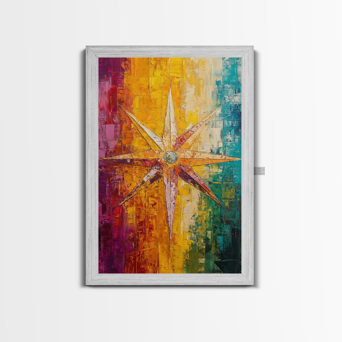 Compass Star Canvas Print Rustic Nautical Wall Art Adventure Decor Travel Lovers Gift Vibrant Abstract Living Room Artwork | | Wiccan Center