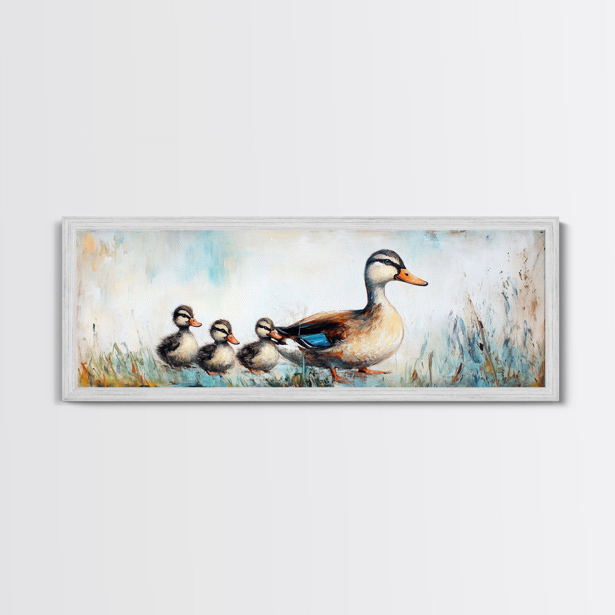 Mother Duck and Ducklings, Whimsical Farmhouse Animal Wall Art, Cute Baby Ducks Painting, Cozy Country Decor, Nursery Artwork