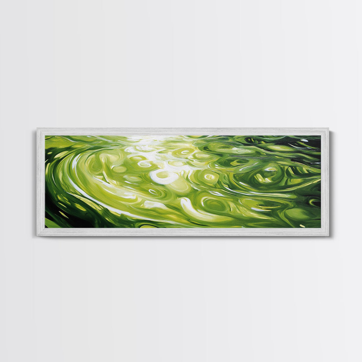 Abstract Green Swirl Painting, Modern Contemporary Wall Art, Nature Inspired Water Reflection, Trendy Office, Framed Canvas Print | | Wiccan Center