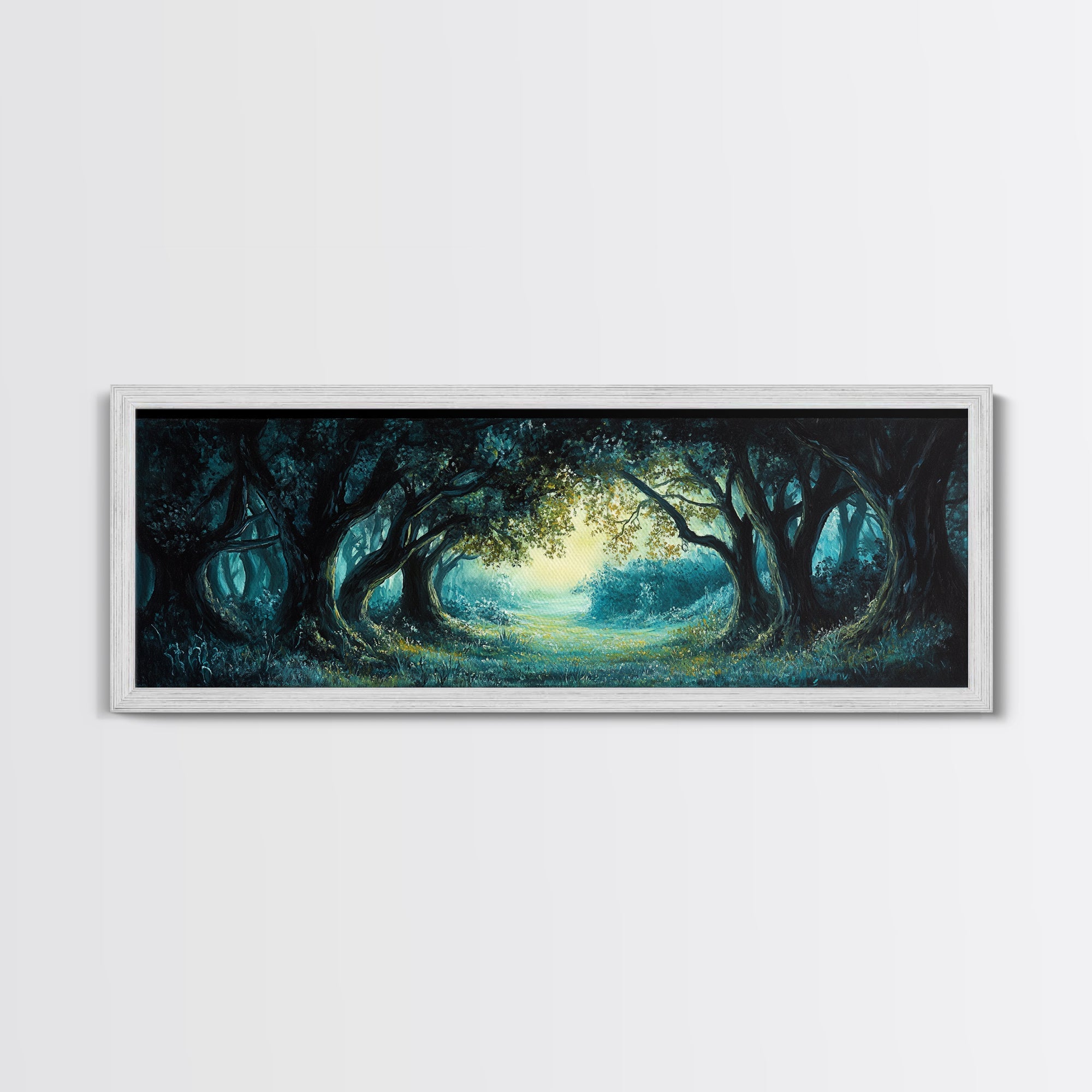 Enchanted Forest Framed Canvas Print Magical Woodland Scene, Nature Wall Art, Fantasy Art, Dark Green Landscape, Home Decor