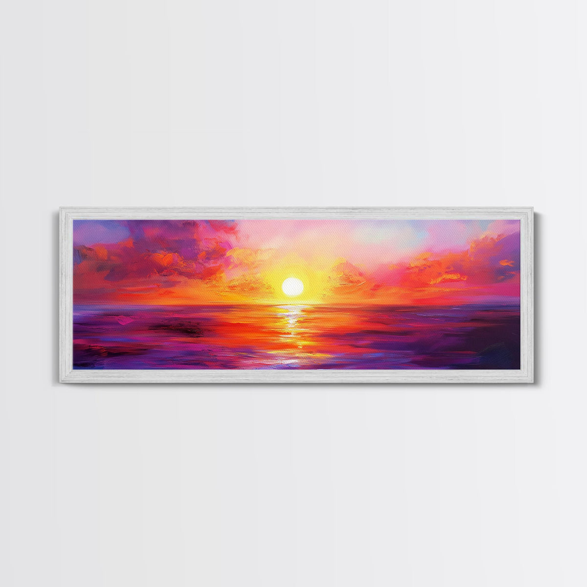 Fiery Sunset, Warm Sky Painting, Colorful Seascape Wall Art, Coastal Living Decor, Framed Canvas Print, Living Room Artwork | | Wiccan Center