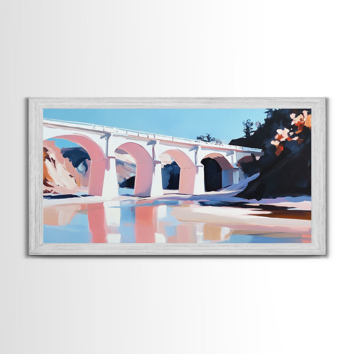 Bridge Reflection, Scenic River, Pastel Landscape, Canvas Print, Architecture Art, Living Room Wall Art, Minimalist Water Scene, Travel Art | | Wiccan Center