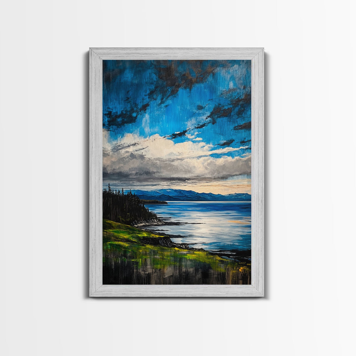 Mountain Lake Art, Nature Print, Landscape Decor, Tranquil Water View, Living Room Wall Art, Cabin Aesthetic, Framed Canvas Print | | Wiccan Center