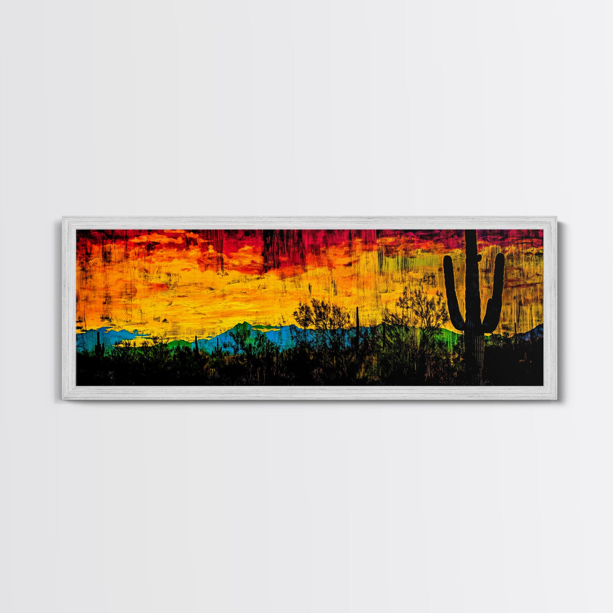 Desert Sunset, Cactus Painting, Southwest Landscape, Framed Canvas Print, Vibrant Wall Art, Arizona Art, Boho Decor, Warm Color Palette | | Wiccan Center
