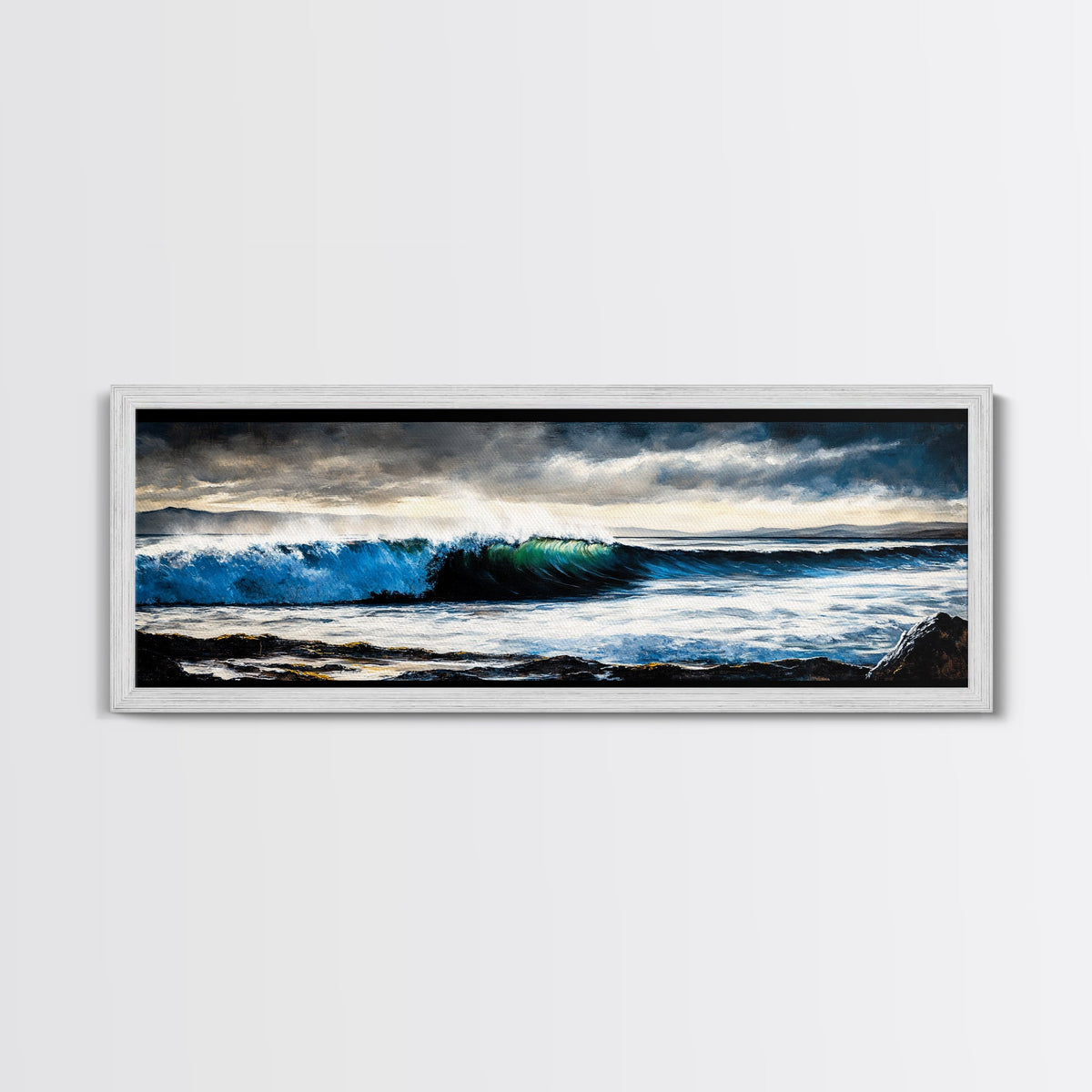 Powerful Ocean Wave, Realistic Seascape Art, Blue Water Wall Decor, Coastal Living Room Art, Surfer Beach Print, Framed Canvas Print | | Wiccan Center