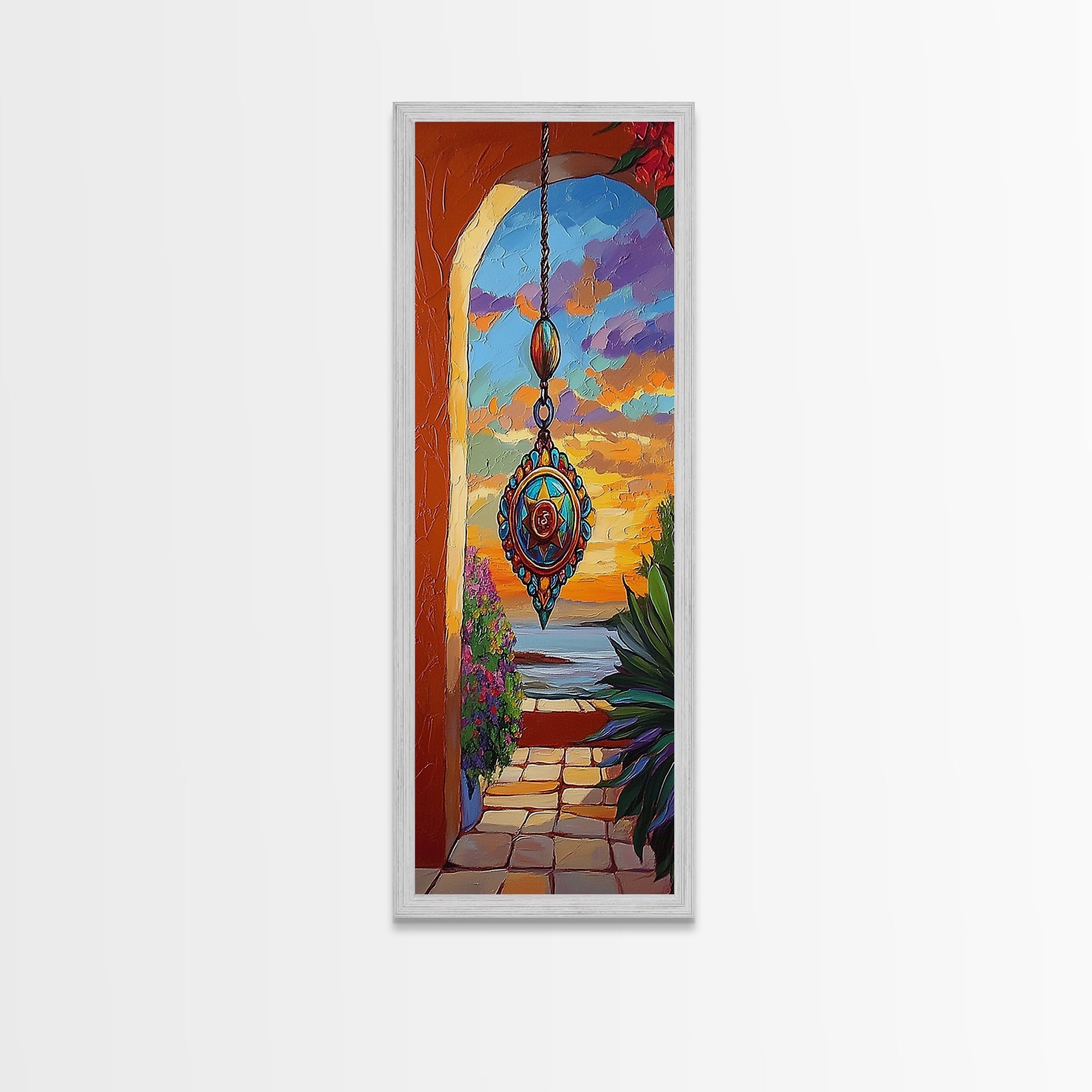 Sunset Mandala, Meditation, Framed Canvas Print, Spiritual Boho Wall Art, Chakra Inspired Entryway Decor, Serene Ocean Meditation Style
