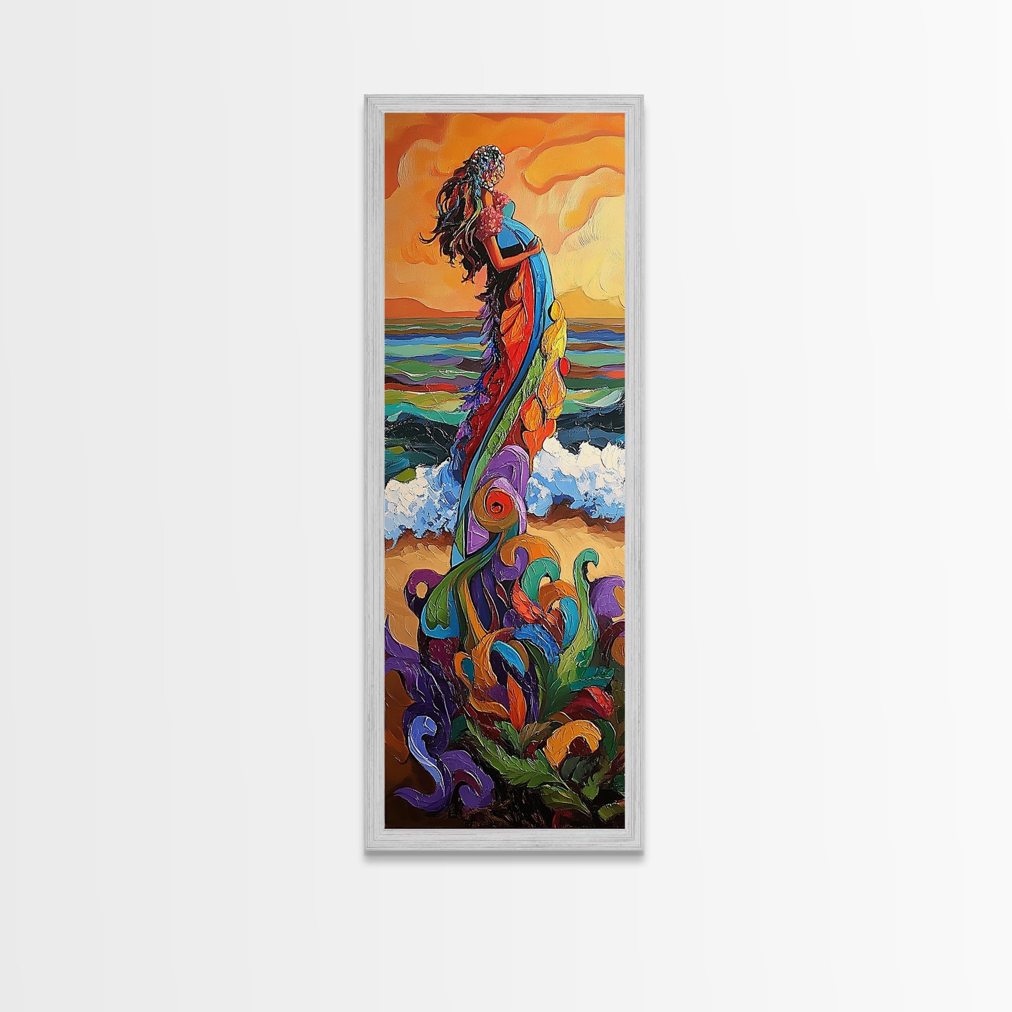 Mother Ocean, Rainbow, Canvas Print, Colorful mother nature figure by ocean painting, whimsical spiritual art,  meditation room wall art