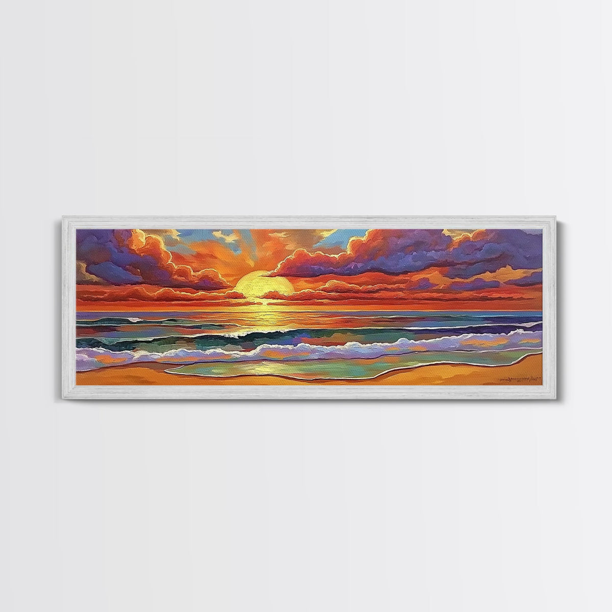 Ocean Sunset, Colorful Sky, Tranquil Shore, Canvas Print, Peaceful Beach Wall Art, Vibrant Living Room Decor, Seaside Home Aesthetic | | Wiccan Center