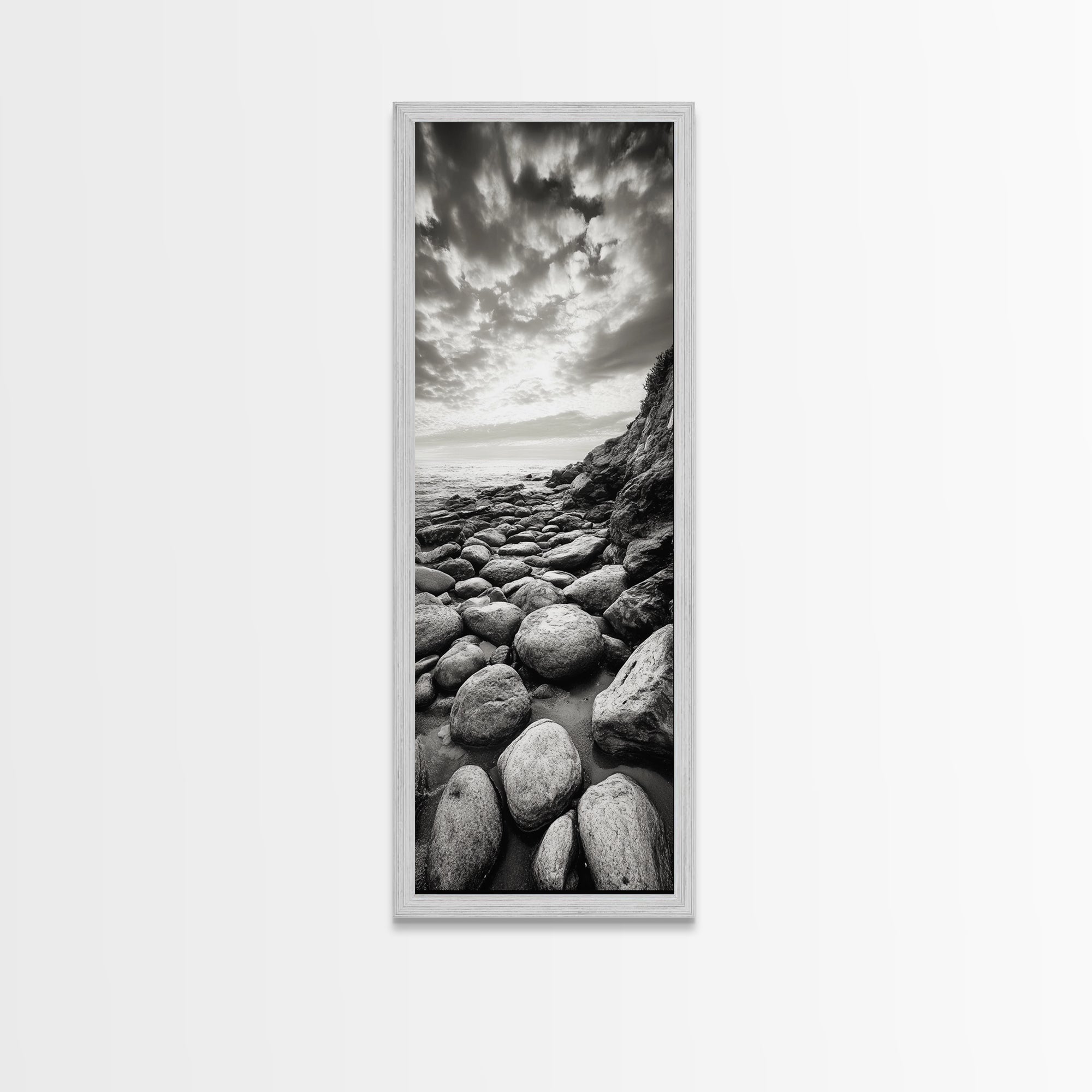 Coastal Stones, Rocky Shore, Sunrise Ocean, Black White Print, Framed Canvas Print Beach House Decor, Entryway Art, Nautical Minimalist Wall Art | | Wiccan Center