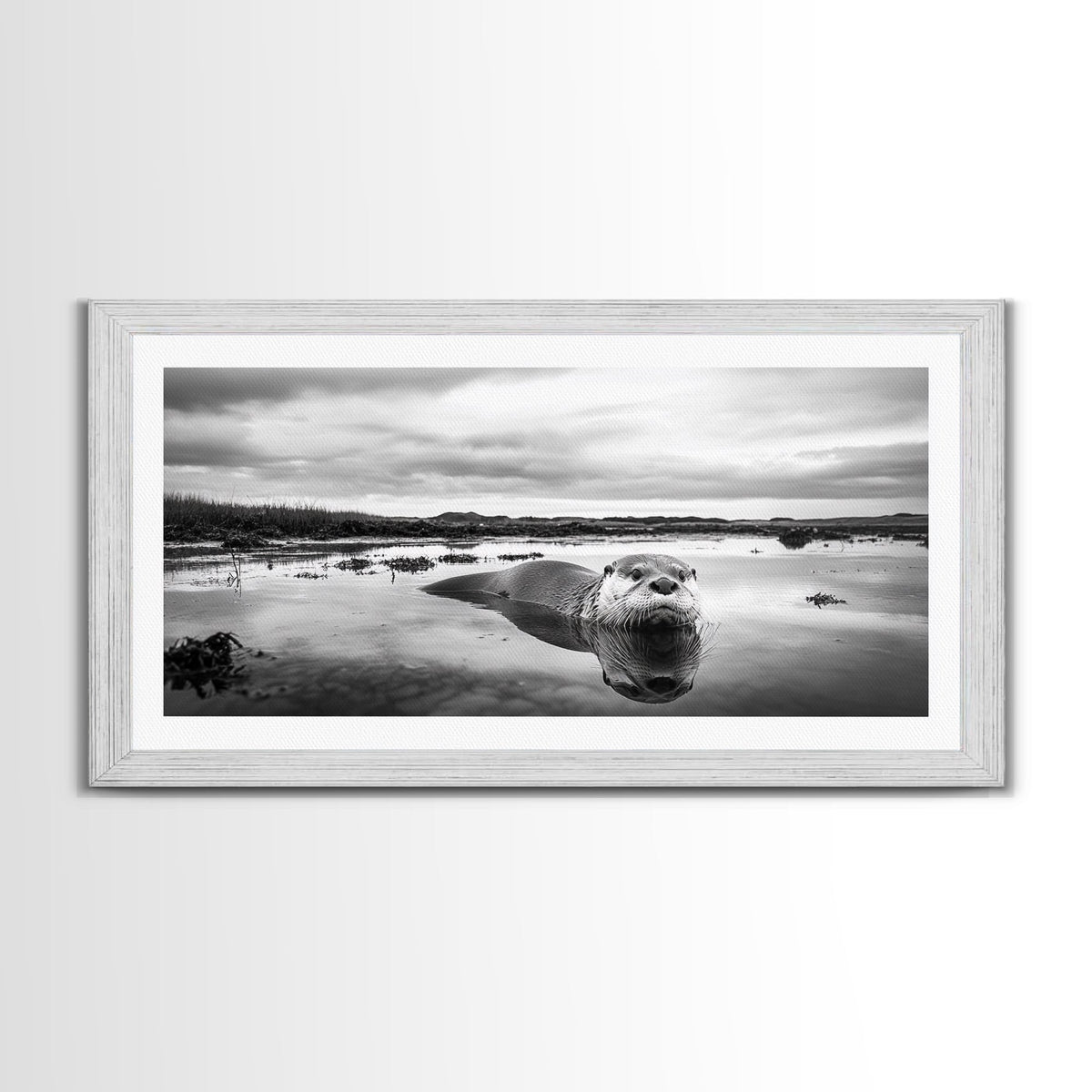 Curious Otter Wall Art, Wildlife Photography, Black and White Animal Canvas Print, Bathroom Decor, Whimsical Nature, Cottagecore Home Decor