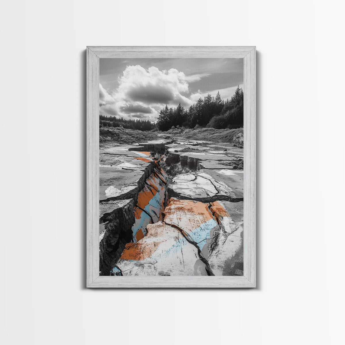 Cracked Earth, Desert Scene, Color Splash Photography, Framed Canvas Print, Modern Nature Wall Art, Industrial Decor, Earth Tones | | Wiccan Center