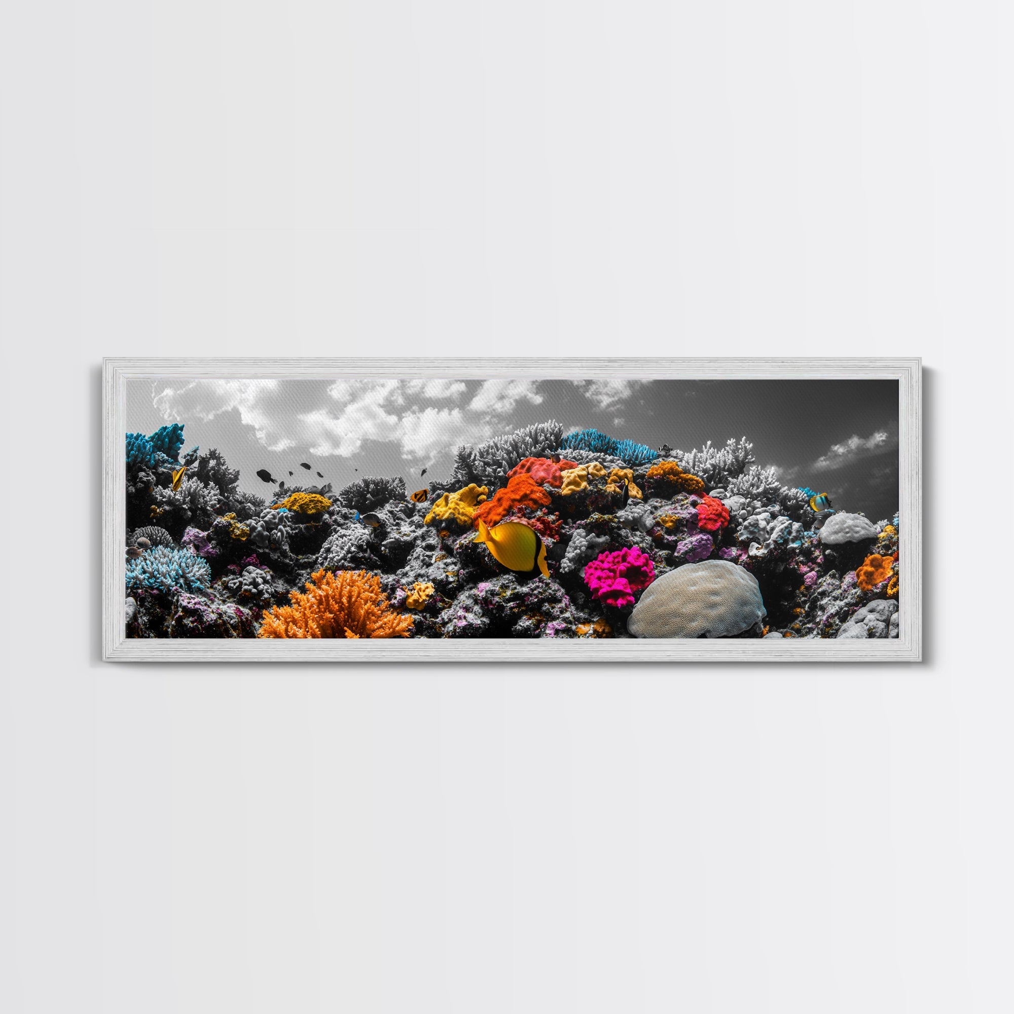 Vibrant Coral Reef, Tropical Fish Ocean Scene, Underwater Magic, Framed Canvas Print, Bathroom Wall Art, Colorful Nature Decor