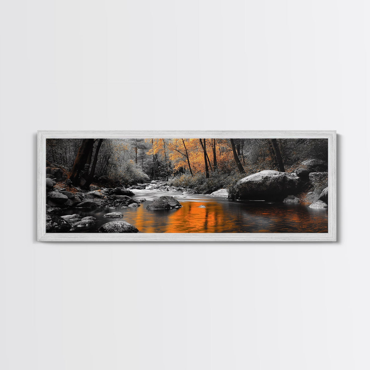 Autumn River Scene, Fall Forest Landscape, Tranquil Waters, Framed Canvas Print, Rustic Wall Art, Cabin Decor, Moody Photography | | Wiccan Center