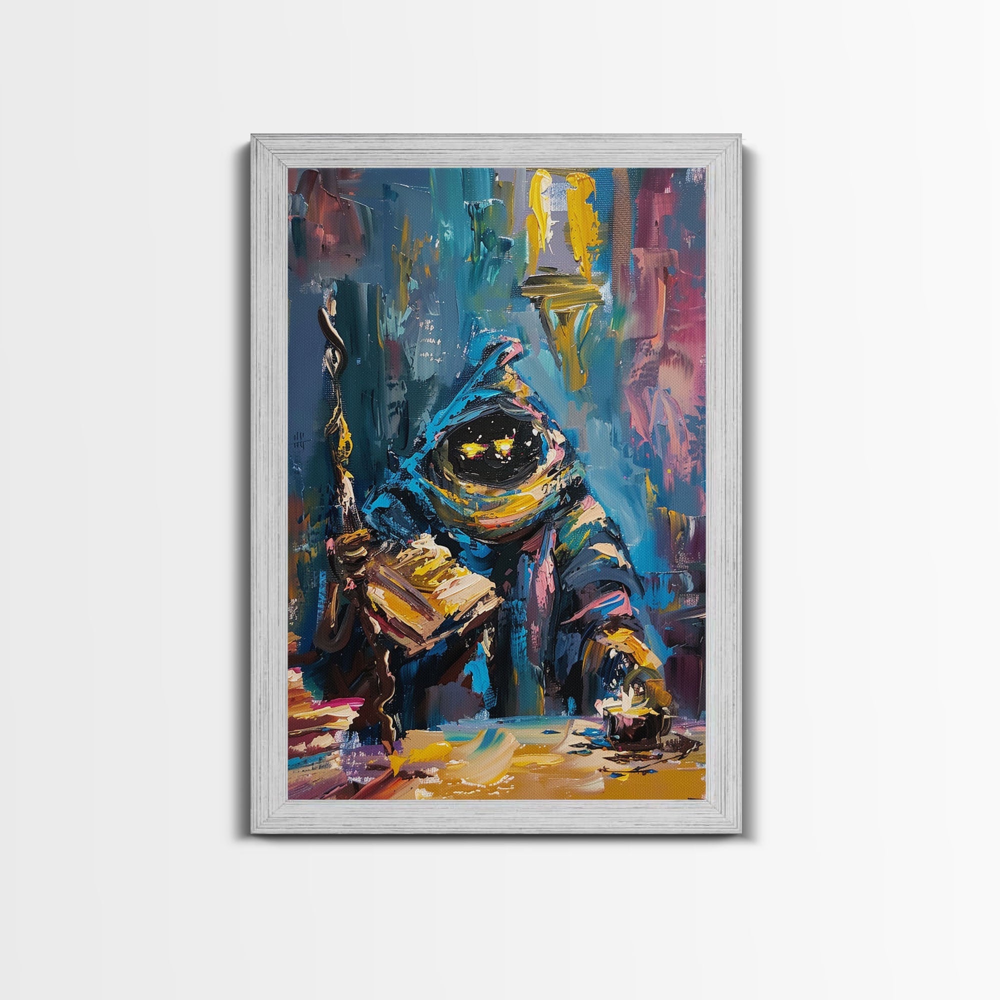 Halloween Creepy Wizard Reading Spells Framed Canvas Print, Spooky Wall Art, Home Decor, Occult Decor, Gift Idea, Dark Magic | | Wiccan Center