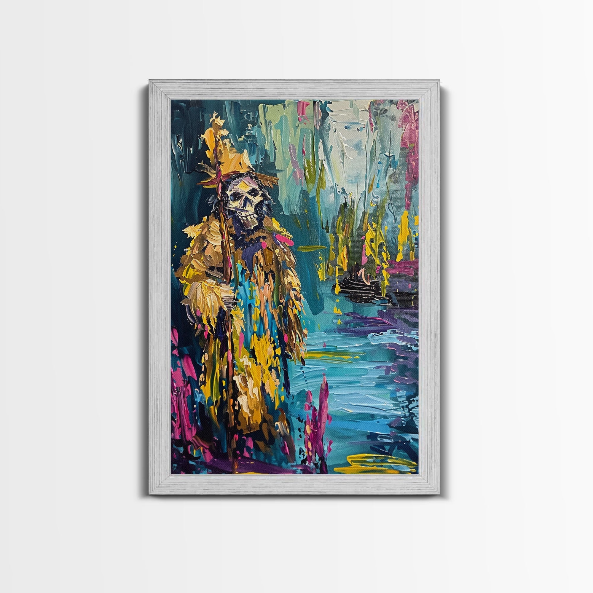 Halloween Skeleton Wizard, Framed Canvas Print, Wall Art, Home Decor, Spooky Artwork, Witchcraft Decor, Fantasy Art, Holiday Decor | | Wiccan Center