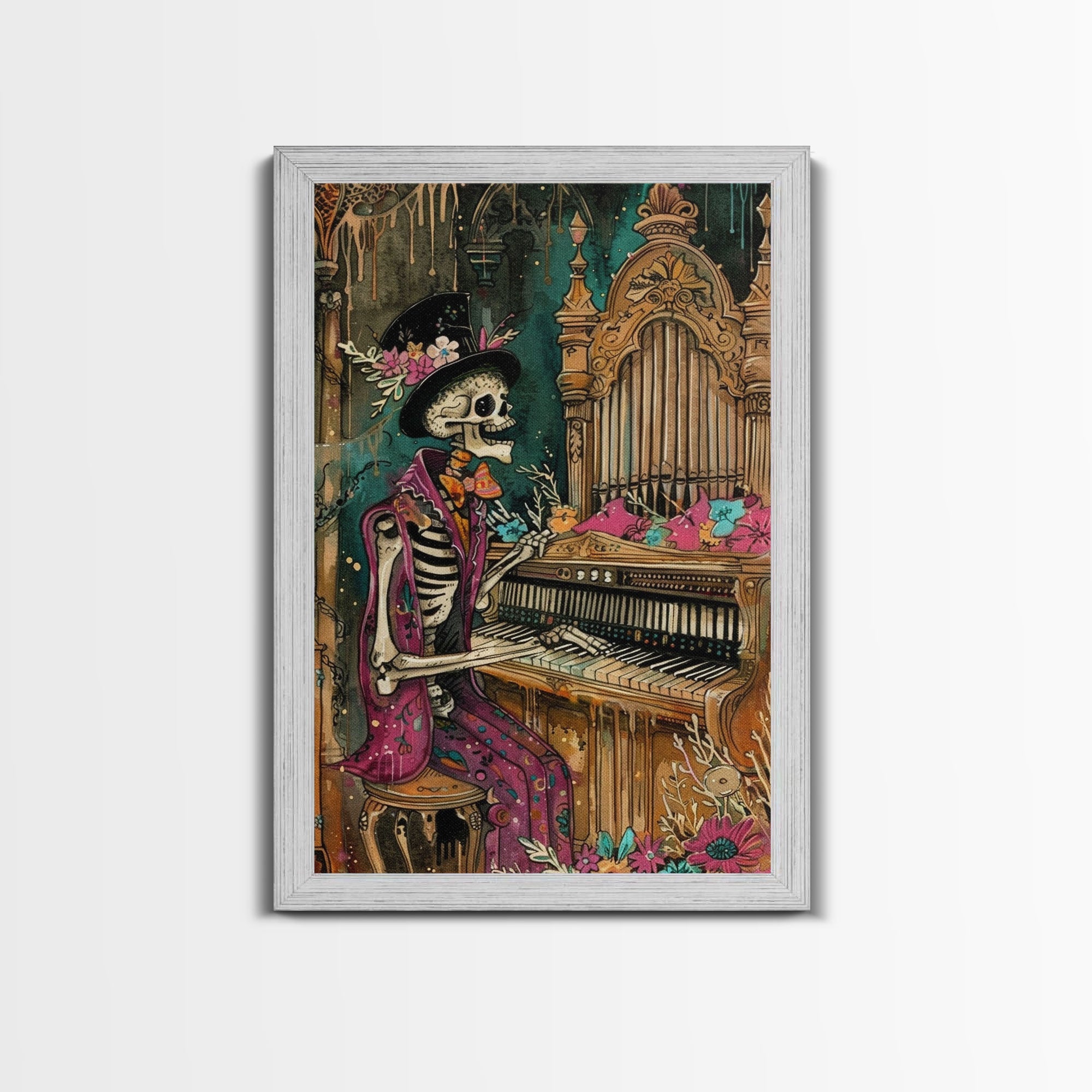 Skeleton Playing Organ in Gothic Church - Day of the Dead Skeleton Musician - Gothic Halloween Art - Skeleton Decor for Halloween | | Wiccan Center