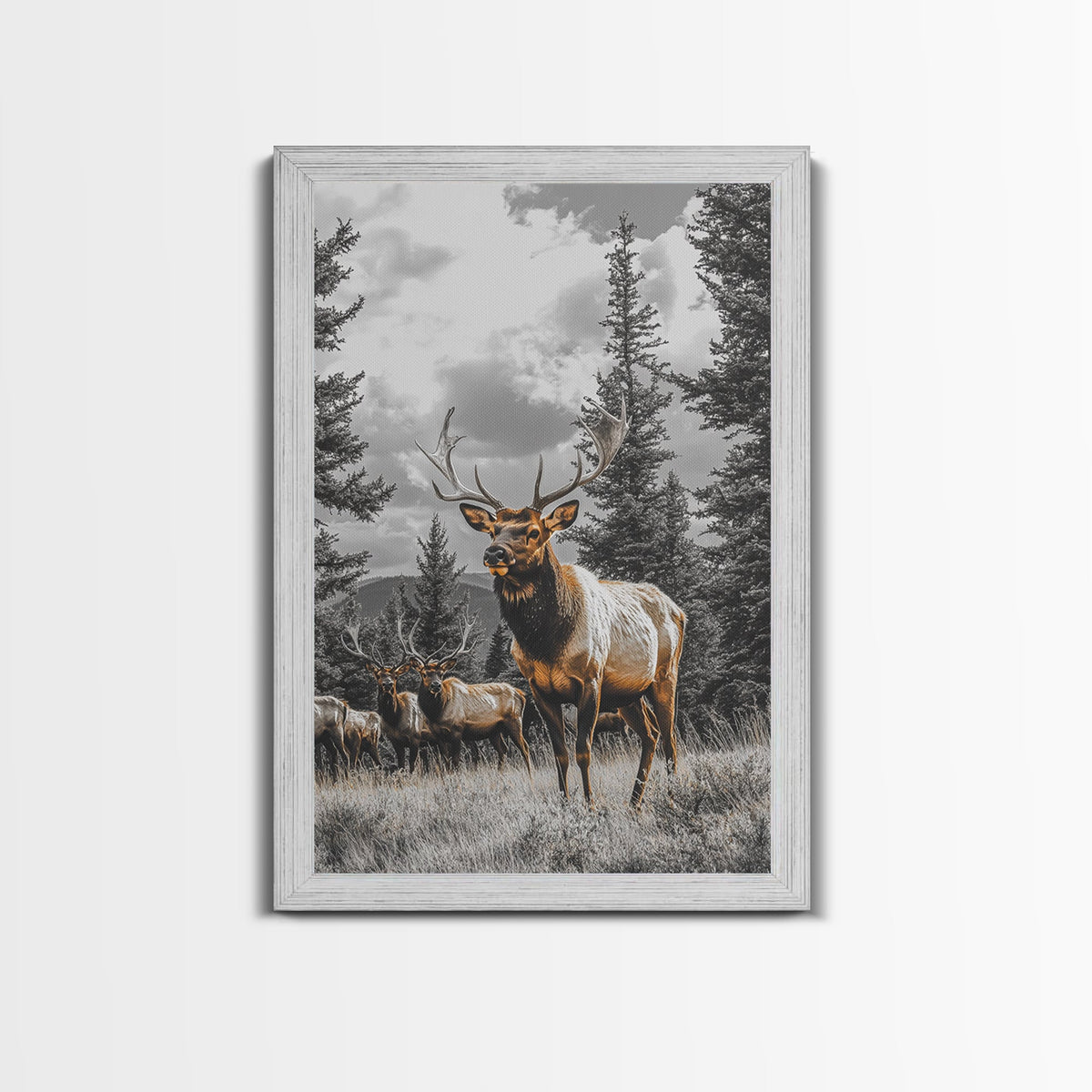 Elk, Forest Wildlife, Rustic Wall Art, Deer Drinking Water in Forest Painting, Cottagecore Wall Art, Nature Art, Canvas Print, Gift Idea