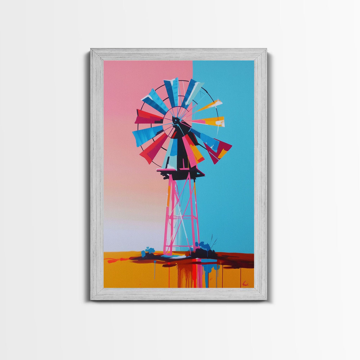 Bright Windmill Abstract Art - Framed Canvas Print, Whimsical Windmill Decor, Colorful Farmhouse Wall Art, Unique Living Room Decor | | Wiccan Center