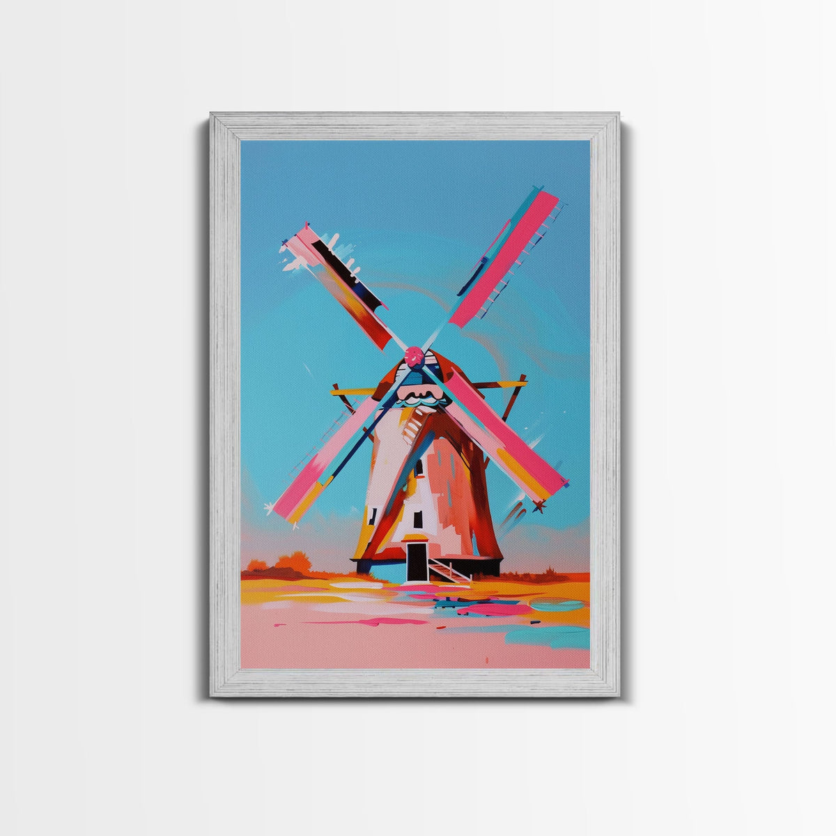 Playful Windmill Canvas Art - Framed Canvas Print, Modern Farmhouse Decor, Bright Windmill Wall Art, Vibrant Bedroom Artwork | | Wiccan Center