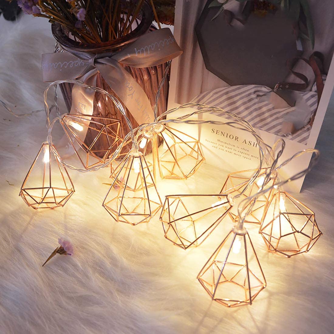 10 LED Rose Gold Diamond String Fairy Lights - Battery Operated | | Wiccan Center