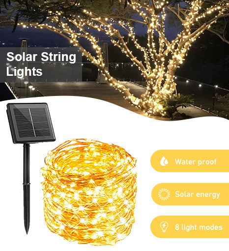 Solar Powered 200 LED 72ft Copper Wire Fairy Light 72' - 8 Light Modes | | Wiccan Center
