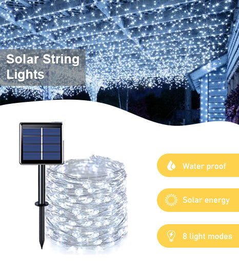 Solar Powered 200 LED 72ft Copper Wire Fairy Light 72' - 8 Light Modes | | Wiccan Center