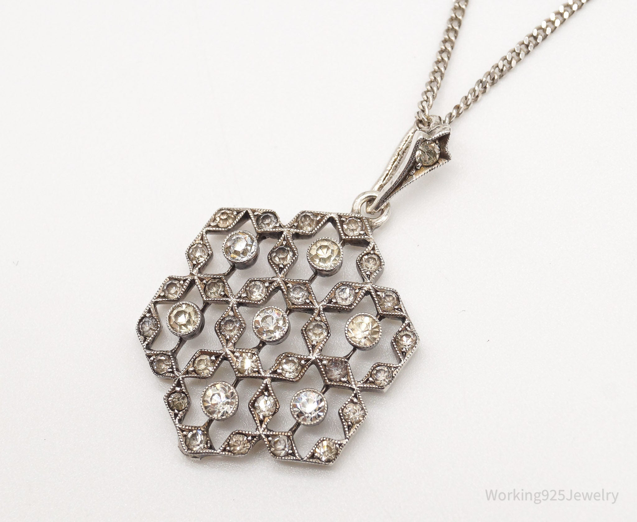 Antique Vintage Faux Diamonds Snowflake Sterling Silver Necklace | Jewelry > Necklaces > Pendants | Wiccan Center