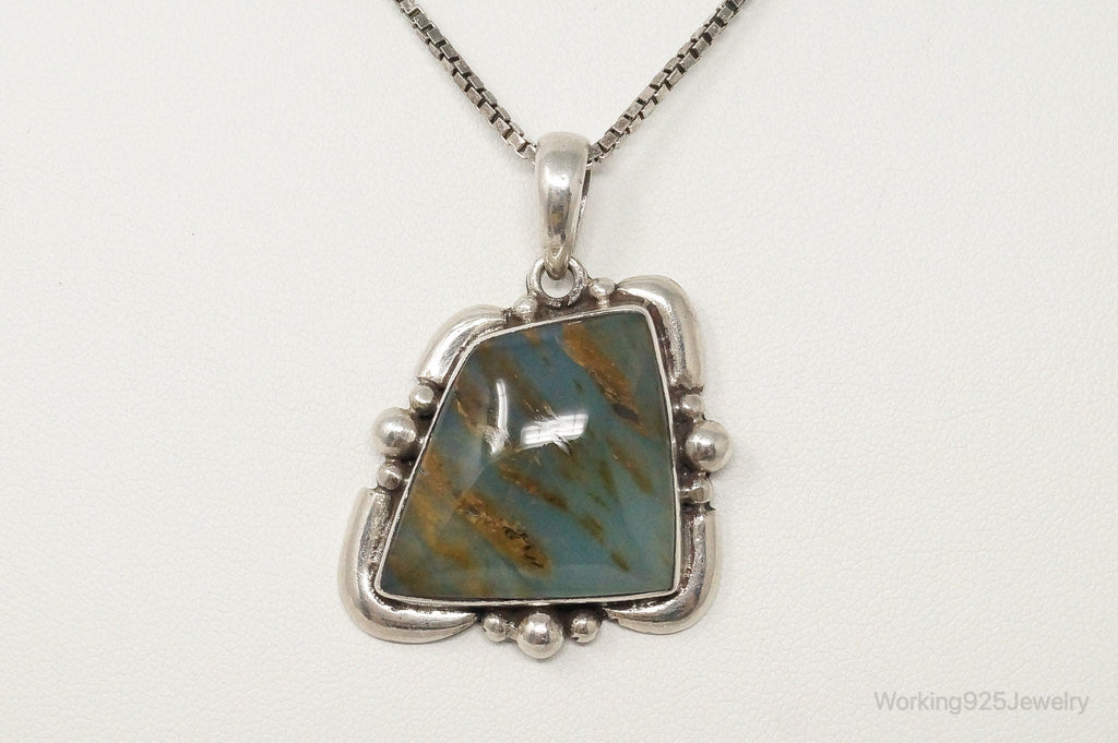Vintage Large Aqua Chalcedony Sterling Silver Necklace | Jewelry > Necklaces > Pendants | Wiccan Center