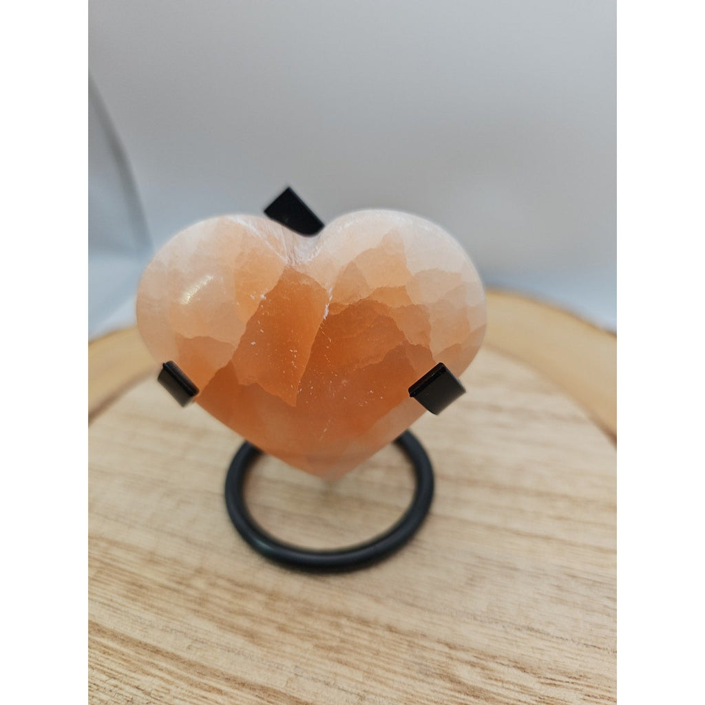 Peach Selenite Palm Stone W/stand 1each | Palm Stones & Tumbled Crystals | Wiccan Center