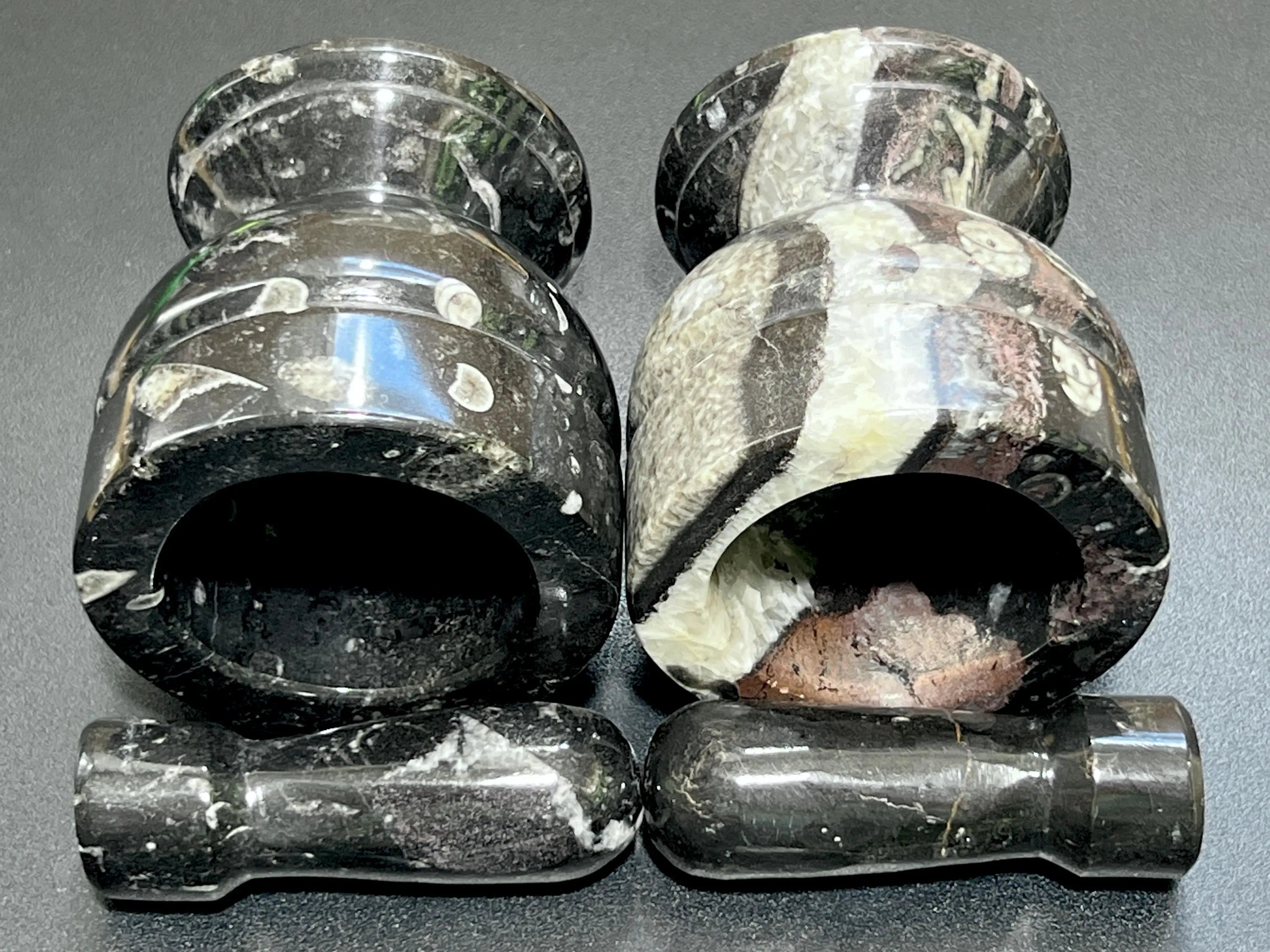Orthoceras Mortar and Pestle Set (Mortar + Pestle) Polished Black Fossil Stone Carving Grinder Mixer | Home & Living > Kitchen & Dining > Cookware > Cooking Utensils & Gadgets | Wiccan Center