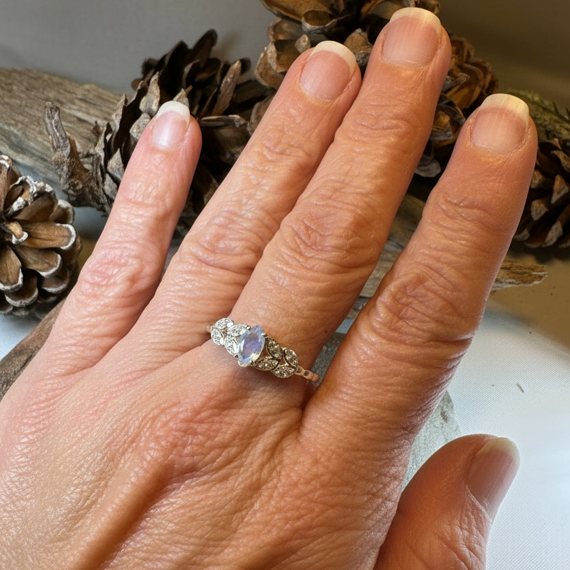 Laurel Moonstone Ring in Sterling Silver | Ring | Wiccan Center